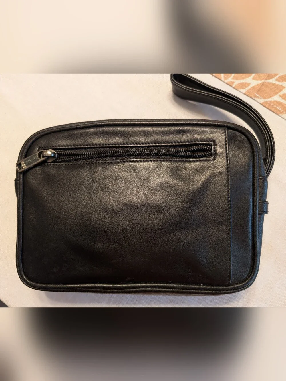 Tumi All Leather Black Clutch/ Wristlet/ Toiletry Bag